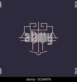 Initial letter PY logo with scale of justice luxury geometric design style vector graphic Stock Vector