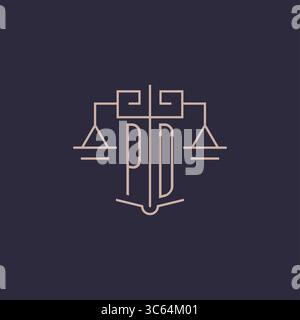 Initial letter PD logo with scale of justice luxury geometric design style vector graphic Stock Vector