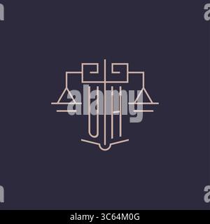 Initial letter UH logo with scale of justice luxury geometric design style vector graphic Stock Vector