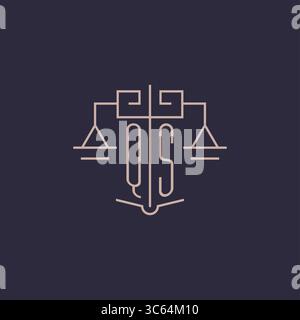 Initial letter QS logo with scale of justice luxury geometric design style vector graphic Stock Vector