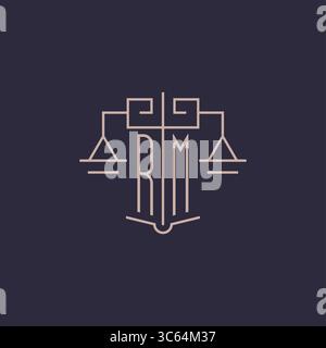 Initial letter RM logo with scale of justice luxury geometric design style vector graphic Stock Vector