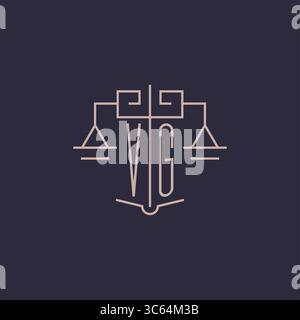 Initial letter VG logo with scale of justice luxury geometric design style vector graphic Stock Vector