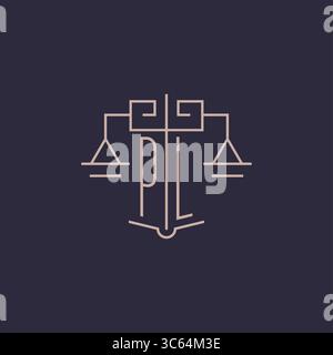 Initial letter PL logo with scale of justice luxury geometric design style vector graphic Stock Vector