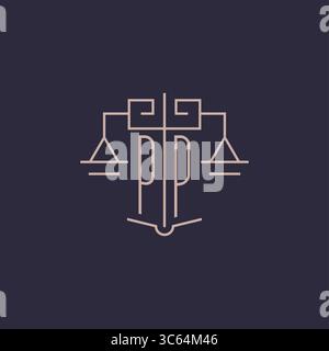 Initial letter PP logo with scale of justice luxury geometric design style vector graphic Stock Vector