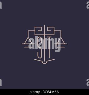 Initial letter ST logo with scale of justice luxury geometric design style vector graphic Stock Vector