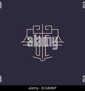 Initial letter UE logo with scale of justice luxury geometric design style vector graphic Stock Vector