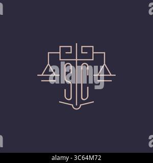 Initial letter SC logo with scale of justice luxury geometric design style vector graphic Stock Vector