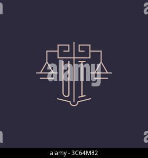 Initial letter UI logo with scale of justice luxury geometric design style vector graphic Stock Vector