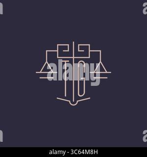 Initial letter TG logo with scale of justice luxury geometric design style vector graphic Stock Vector