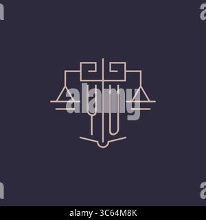 Initial letter YU logo with scale of justice luxury geometric design style vector graphic Stock Vector