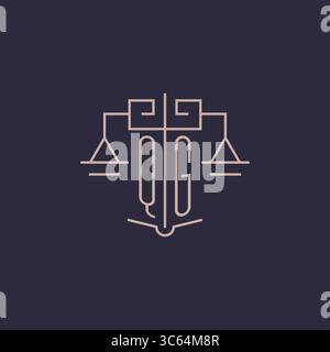 Initial letter QG logo with scale of justice luxury geometric design style vector graphic Stock Vector