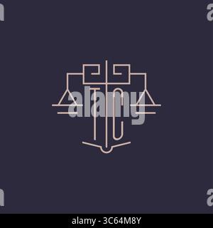 Initial letter TC logo with scale of justice luxury geometric design style vector graphic Stock Vector