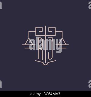 Initial letter RJ logo with scale of justice luxury geometric design style vector graphic Stock Vector