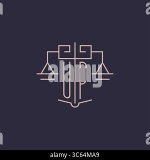 Initial letter UP logo with scale of justice luxury geometric design style vector graphic Stock Vector