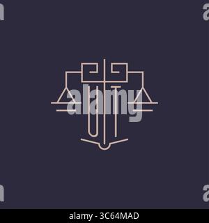Initial letter UT logo with scale of justice luxury geometric design style vector graphic Stock Vector