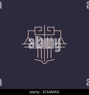 Initial letter RH logo with scale of justice luxury geometric design style vector graphic Stock Vector