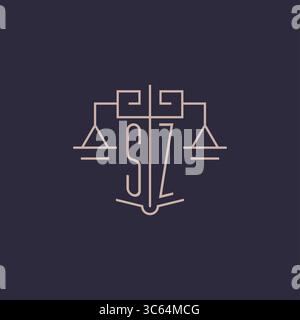 Initial letter SZ logo with scale of justice luxury geometric design style vector graphic Stock Vector