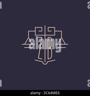Initial letter ZB logo with scale of justice luxury geometric design style vector graphic Stock Vector