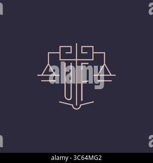 Initial letter UF logo with scale of justice luxury geometric design style vector graphic Stock Vector