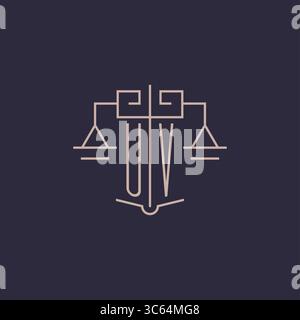 Initial letter UV logo with scale of justice luxury geometric design style vector graphic Stock Vector