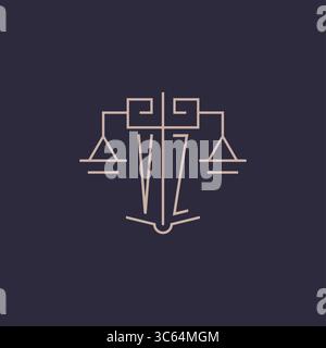 Initial letter VZ logo with scale of justice luxury geometric design style vector graphic Stock Vector