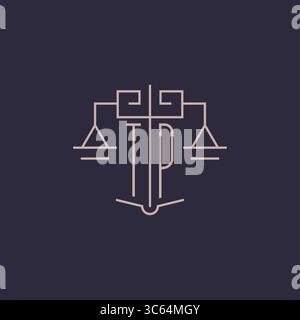 Initial letter TP logo with scale of justice luxury geometric design style vector graphic Stock Vector