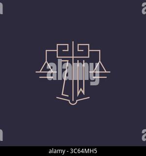 Initial letter ZW logo with scale of justice luxury geometric design style vector graphic Stock Vector