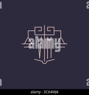 Initial letter VM logo with scale of justice luxury geometric design style vector graphic Stock Vector