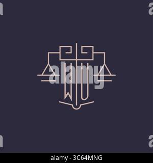 Initial letter WU logo with scale of justice luxury geometric design style vector graphic Stock Vector
