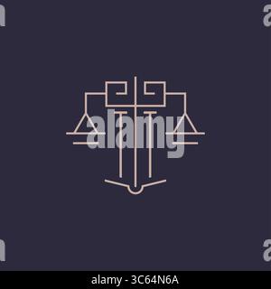 Initial letter TT logo with scale of justice luxury geometric design style vector graphic Stock Vector