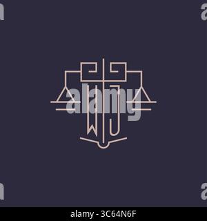 Initial letter WJ logo with scale of justice luxury geometric design style vector graphic Stock Vector