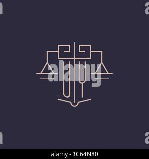Initial letter UY logo with scale of justice luxury geometric design style vector graphic Stock Vector
