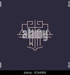 Initial letter WA logo with scale of justice luxury geometric design style vector graphic Stock Vector
