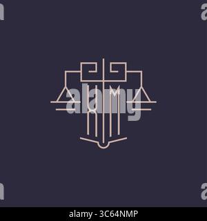 Initial letter XM logo with scale of justice luxury geometric design style vector graphic Stock Vector
