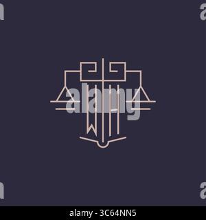 Initial letter WH logo with scale of justice luxury geometric design style vector graphic Stock Vector