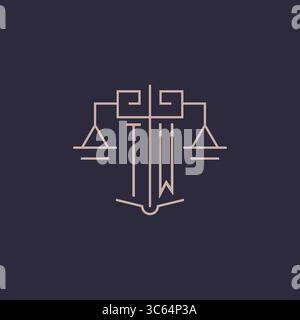 Initial letter TW logo with scale of justice luxury geometric design style vector graphic Stock Vector