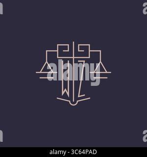 Initial letter WZ logo with scale of justice luxury geometric design style vector graphic Stock Vector