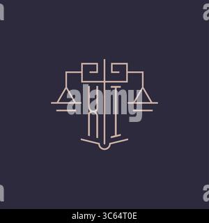 Initial letter XI logo with scale of justice luxury geometric design style vector graphic Stock Vector