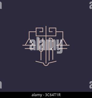 Initial letter YR logo with scale of justice luxury geometric design style vector graphic Stock Vector