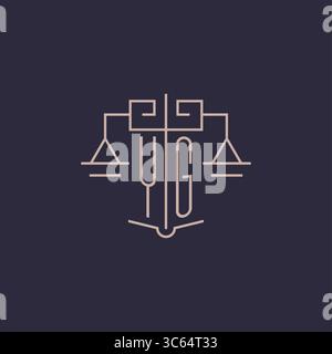 Initial letter YG logo with scale of justice luxury geometric design style vector graphic Stock Vector