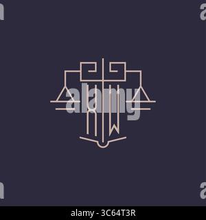Initial letter XW logo with scale of justice luxury geometric design style vector graphic Stock Vector