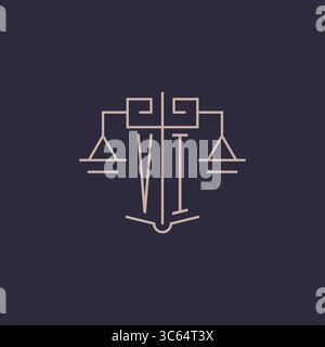 Initial letter VI logo with scale of justice luxury geometric design style vector graphic Stock Vector