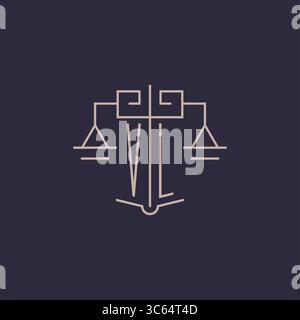 Initial letter VL logo with scale of justice luxury geometric design style vector graphic Stock Vector