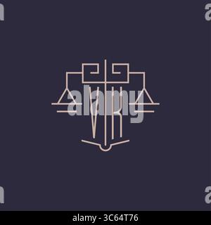 Initial letter VK logo with scale of justice luxury geometric design style vector graphic Stock Vector