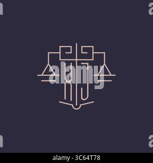 Initial letter XJ logo with scale of justice luxury geometric design style vector graphic Stock Vector