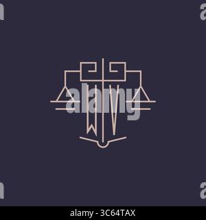 Initial letter WV logo with scale of justice luxury geometric design style vector graphic Stock Vector