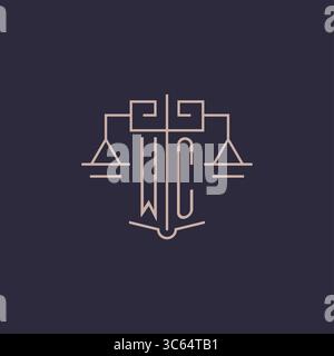 Initial letter WC logo with scale of justice luxury geometric design style vector graphic Stock Vector