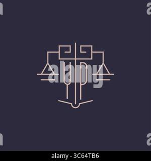 Initial letter YP logo with scale of justice luxury geometric design style vector graphic Stock Vector