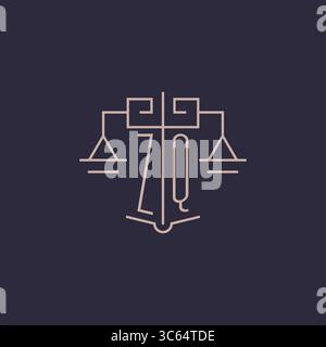 Initial letter ZQ logo with scale of justice luxury geometric design style vector graphic Stock Vector
