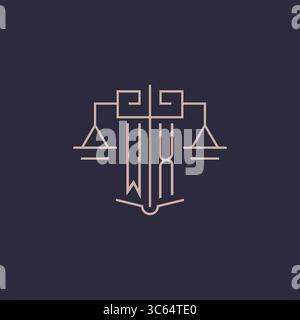 Initial letter WX logo with scale of justice luxury geometric design style vector graphic Stock Vector